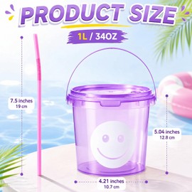 24 Pack 32oz Smile Face Drink Buckets with Lids and Straws Pastel Preppy Clear Plastic Cocktail Rum Bucket Cups for Drink Lemonade Reusable Versatile Bucket Cups for Party Supplies