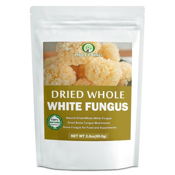 HOLFLYING Dried Whole White Fungus - 2.8 oz, All-Natural Snow