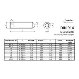 Set Screws A2 Stainless Steel M 8 x 10 mm with Tip DIN 914 ISO 4027 8 mm Pack of 10 DewTec