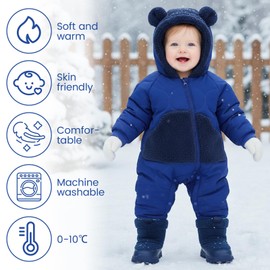 JiAmy - Mameluco de invierno para bebé, con capucha, para niños y niñas, con capucha, grueso, resistente al viento, ropa de invierno para bebés, Azul marino, 6-9 meses