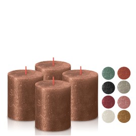 BOLSIUS Copper Shimmer Metallic Pillar Candles 4 Pack - 2.75 X 3.25 Inches - Premium European Quality - Includes Natural Plant-Based Wax - Unscented Dripless Smokeless 35 Hour Party Décor Candles