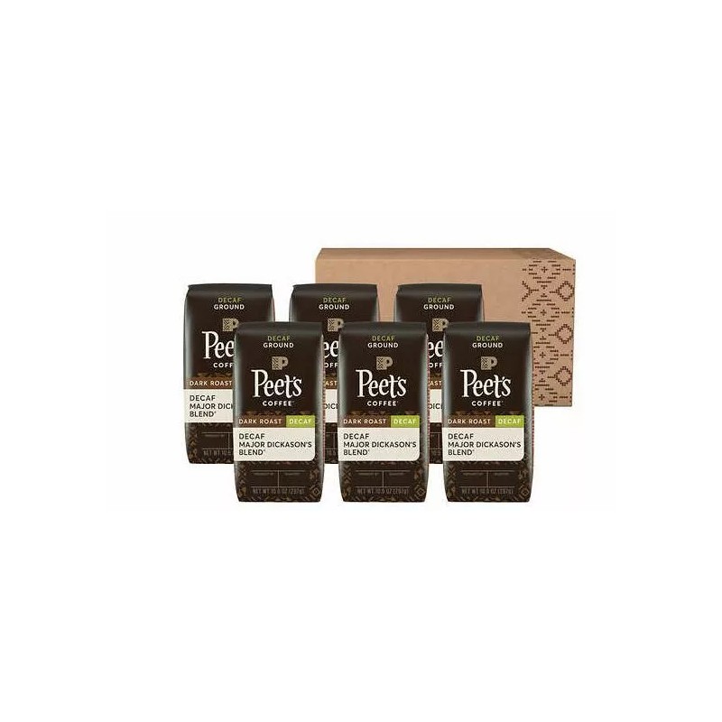 Peet's Coffee Decaf Major Dickason's Ground, 10.5 oz Bags, 6-pack