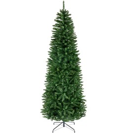 Best Choice Products Unlit Pencil Christmas Tree, 7.5ft Premium Artificial Tree, Realistic Spruce Holiday Decor w/ 1,075 Branch Tips, Metal Base