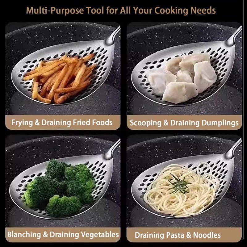 Stainless Steel Skimmer Spoon, Large Slotted Spider Skimmer with Long