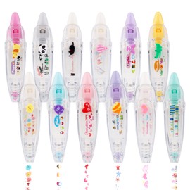 NQEUEPN NQEUEPN 12pcs Decorative Tape Pen, Cute Tape Pen Press Type Decorative Pen Correction Tape Pen Animal White Out Tape Tape Roller Pen for Boy Girls Gift Teacher Class Rewards (12 Themes)