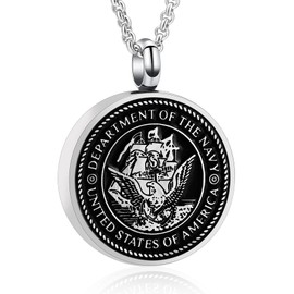 Hearbeingt Cremation Jewelry for Ashes USA Army/Air Force/Navy/Firefighter Memorial Urn Necklace for Ashes Keepsake Pendant for Women Men(Navy)