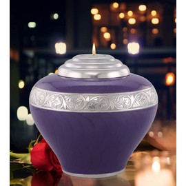Nirvana Purple Candle Urn with Silver Band - Adult Candle Cremation Urn for Ashes - Unique Design Large Purple Funeral Urn - Beautiful Modern Memorial Tealight Urn for Your Loved One (Large)