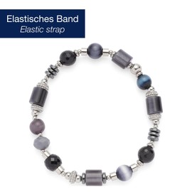 Jewels by Leonardo Casoria 024304 Elastic Bracelet Silver Stainless Steel Geometric Beads in Black and Grey Tones 20 cm Length Jewellery Women, Stainless Steel, No Gemstone
