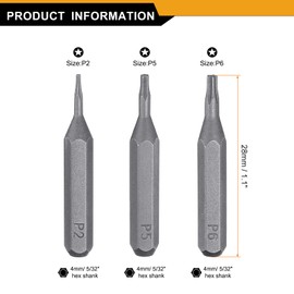 HARFINGTON 3pcs P2 P5 P6 Pentagon Screwdriver Bit Set 5/32" Hex Shank 28mm Length Magnetic 5 Point Head Hex Bits S2 Steel Screw Driver Bit for Electric Manual Screwdrivers Precision Repair