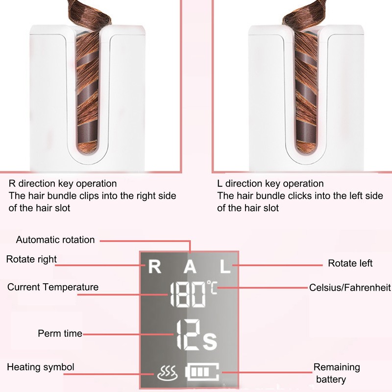 34W Automatic Hair Curler USB Wireless Charging LCD Screen Hair