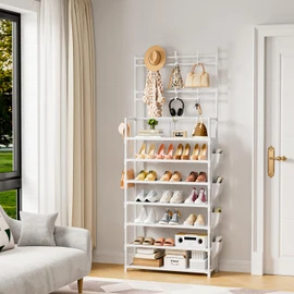 Shoe Rack 7 Tier Shoe Organizer Storage 21-28 Pairs Closet Shoes Rack for Front Door Entrance Shoe Rack Organizer with Hooks Side Pocket Entryway Large Capacity Shoe Shelf Tower Garage