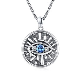 YEESIA - Collar con colgante de plata de ley 925 para mujer, diseño de mal de ojo, para hombres, con dije de ojo todo lo visto, regalo de cumpleaños y Navidad, Plata esterlina, Circonia cúbica