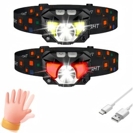 SMART RICE Headlamp,2-Pack Rechargeable,Superlight Flashlight,1200 Lumen Ultra-Light Bright LED Headlight with White and Red Light,Waterproof Motion Sensor,8 Modes for Hiking,Fishing,Camping,Running