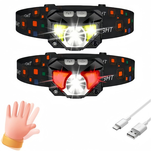 SMART RICE Headlamp,2-Pack Rechargeable,Superlight Flashlight,1200 Lumen Ultra-Light Bright LED Headlight