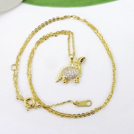 Hiqmic 925 Sterling Silver Cute Dinosaur Stegosaurus Pendant Necklace White Gold Plated Jewelry Gifts for Women 17"_WK99096 Gold