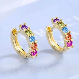 AT Jewellery - 14ct Gold Filled | 925 Sterling Silver Multi-Colour Gemstone Huggie Hoop Earrings