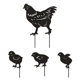 INCAUCA 4Pcs Metal Chicken Garden Stakes, Decorative Hen and Chicks Yard Stakes, Metal Animal Yard Decor, Chicken Art Silhouette Statue for Lawn Patio Gazon Outdoor Ornament