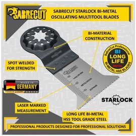 5 x SabreCut SCFN44B_5 50mm x 40mm Bimetal (BIM) Long Life 18 TPI Multi Tool Blades Compatible with Bosch Fein Starlock/Starlock Plus and Starlock Max Multi Tool Fitting System and Accessories