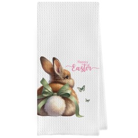 Geqtt Bunny Gifts Dish Towels - Green Coquette Easter Decorative Waffle Weave Kitchen Towels, Funny Bunny Butt Hand Tea Towels, Easter Gifts, Bunny Gifts (16×24 Inches)