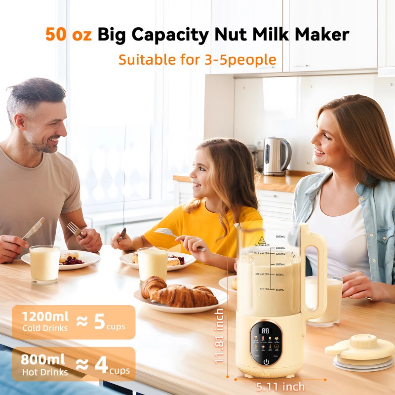 Flelano 50oz Automatic Nut Milk Maker, Homemade Hot Soy Milk