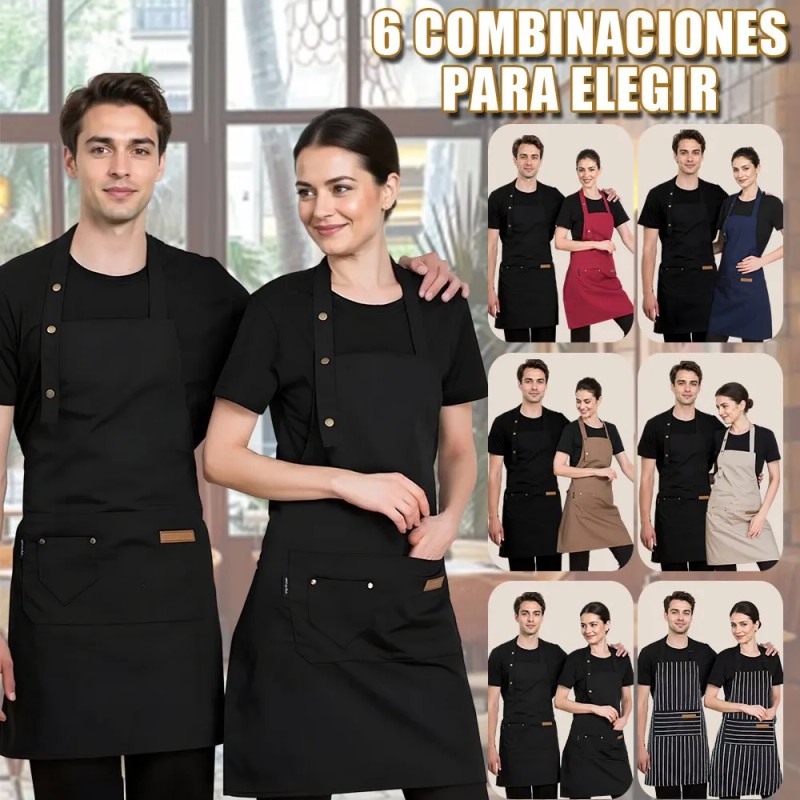2pcs Delantal Cocina Chef Delantal Multiusos Ajustable