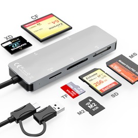 USB C USB 3.0 Multi Card Reader, 6 in 1 SD/TF/M2/MS/CF/XD Picture Card Reader for Computer/Android/Micro SD/, Memory Stick Pro Duo Adapter Supports 5Gbps Speed, Five Cards Can be Read Simultaneously