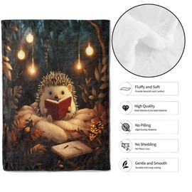 MIEPOS - Manta de libro de lectura de erizo, 50 x 60 pulgadas, franela suave y ligera, mantas de bosque bosque, regalos para niños, niñas y amantes de los animales, para sofá, oficina, viajes,