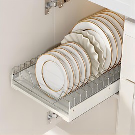 ZHOHO TANT Pull Out Cabinet Organizer Fixed with Adhesive Nano Film, Slide Out Dish Drying Rack for Kitchen Cabinets, Pull Out Drawer for Kitchen Under Sink Organizer