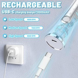 TonJin Milk Frother USB-C Rechargeable Handheld Frother Wand with 2 304 Stainless Whisks, New Upgraded 3 Speeds Coffee Whisk Frother Electric Drink Mixer for Lattes, Cappuccino, Egg, Matcha, White