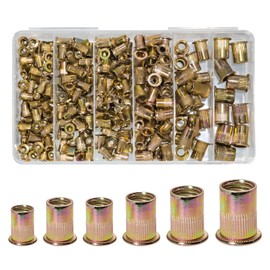 260PCS SAE Rivet Nut Kit-1/4-20,5/16"-18, 3/8"-16,#6-32,#8-32,#10-24 UNC Carbon Steel Zinc Plated Rivets Nutsert Flat Head Rivnut Threaded Inserts Nut (Yellow, SAE Rivet Nut Assortment Kit)