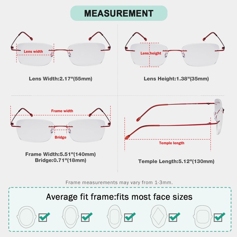 Eyekepper Gafas de lectura sin marco para mujer, lectores ligeros