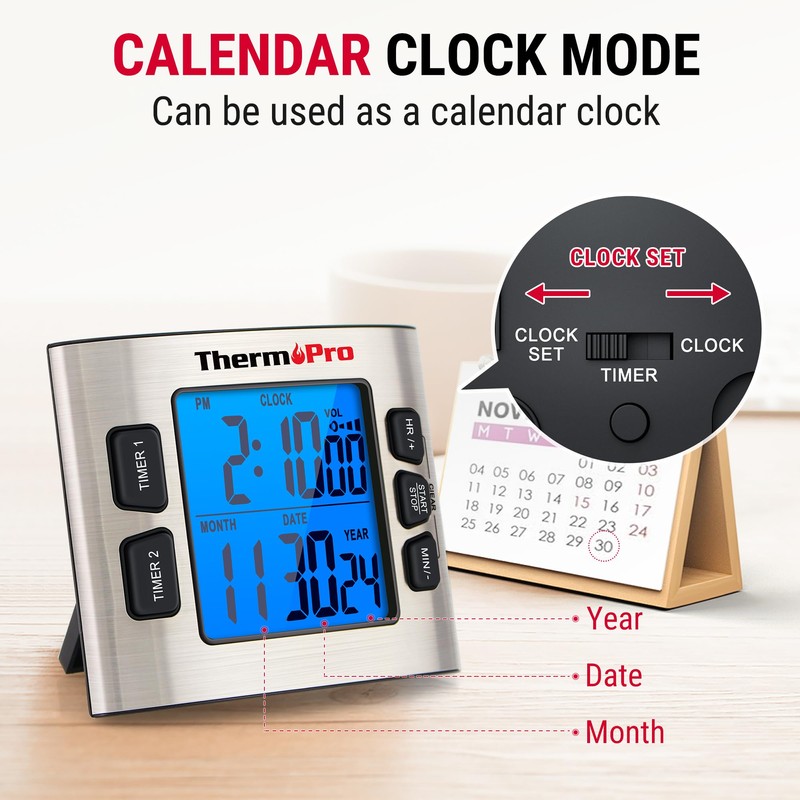 ThermoPro TM02 24 Hours Digital Timer with Dual Kitchen Timers