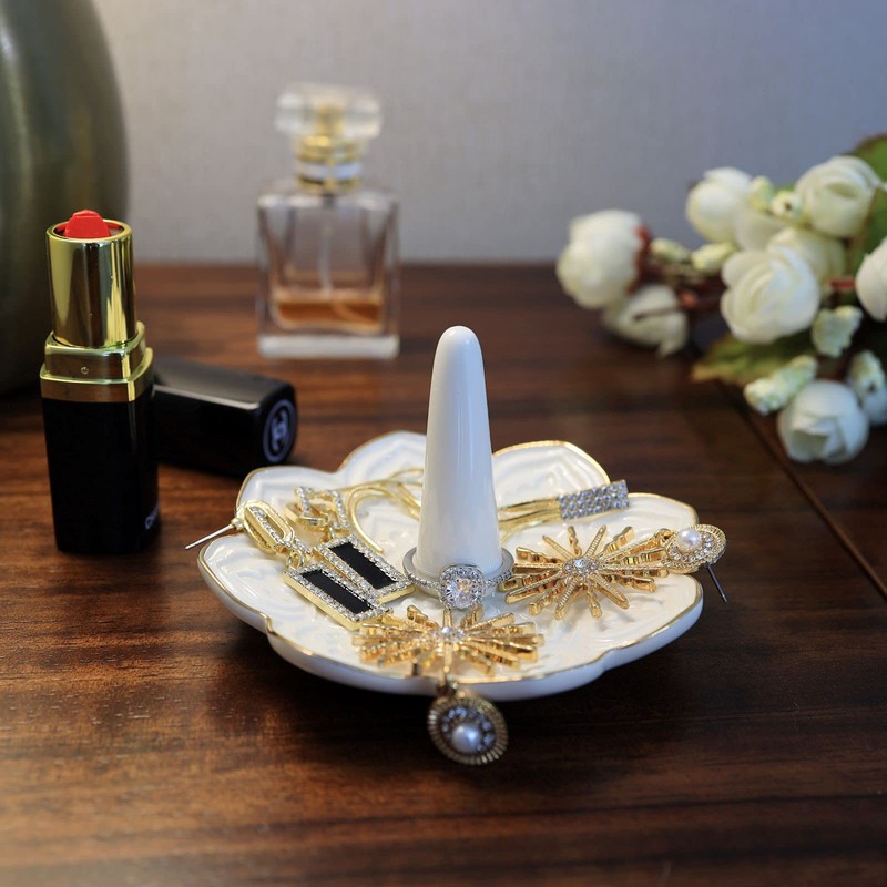 RUIMIC Ceramic White Mandala Jewelry Holder Decorative Ring Holder/Trinket Tray