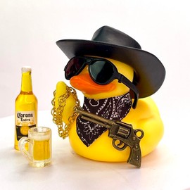 Patito Vaquero(need to assemble)-cowboy rubber duck: cool cartoon car Duck Decoration ,jeep ducking,1 Piece:_4-hair duck-red