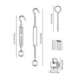 TooTaci 1/8 Turnbuckle Wire Tensioner Kit, Turnbuckles for Cables Wire 1/8, Stainless Steel Cable Turnbuckle Kit, with M5 Turnbuckle Hook and Eye, Hook, 1/8 Cable Clamps, M3 Crimping Sleeves, Thimbles