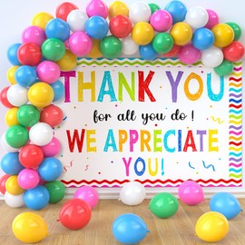 Faltgh Thank You for All You Do Decorations 1pcs Thank You Banner and 60pcs Balloons We Appreciate You Backdrop Employee Staff Appreciation Gifts Teacher Doctor Graduation Volunteer Lab Week Decor