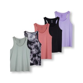 Real Essentials - Pack of 5 Women's Quick Dry-Fit Ladies Tops Athletic Yoga Workout Gym Active Tees Exercise Racerback Sleeveless Flowy Fitness Loose Fit Moisture Wicking Tank Top - XX-Large - Set 13