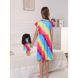 Bow Dream Toddler Girls Dress and Matching American Girl Doll Clothes Accessories for Girls Rainbow Stripes Unicorn Size 110