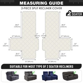 TAOCOCO 100% Waterproof Oversized Loveseat Recliner Cover, Non Slip Split Couch Covers for Reclining Loveseat with Elastic Straps for Kids Pets(Oversized 2 Seater, Black)