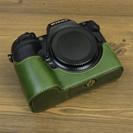 Z8 Case, BMAOLLONGB Handmade PU Leather Half Camera Case Bag Cover Bottom Opening Version for Nikon Z8 with Hand Strap (Green-A)