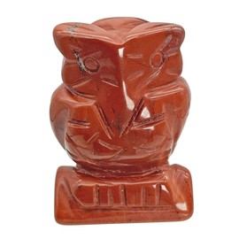 Fekuar Natural Red Jasper Owl Bird Statue, Hand Carved Reiki Healing Crystal Animal Figurines Pocket Palm Stone Home Decoration 1.5 inches