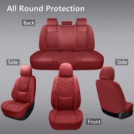 NS YOLO Full Coverage Leather Car Seat Covers Full Set,Waterproof Seat Covers for Cars,SUVs Pick-up Truck, Car Seat Cushion,Car Seat Protector,Wine Red Seat Cover with 5 Seats