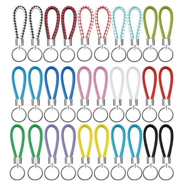 Pack of 30 Leather Key Fob Braided Lanyard Short Key