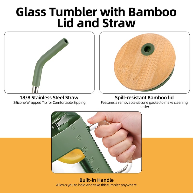 [通拓商品]50oz Glass Cup with Handle Reusable Bamboo Lids Water Bottle