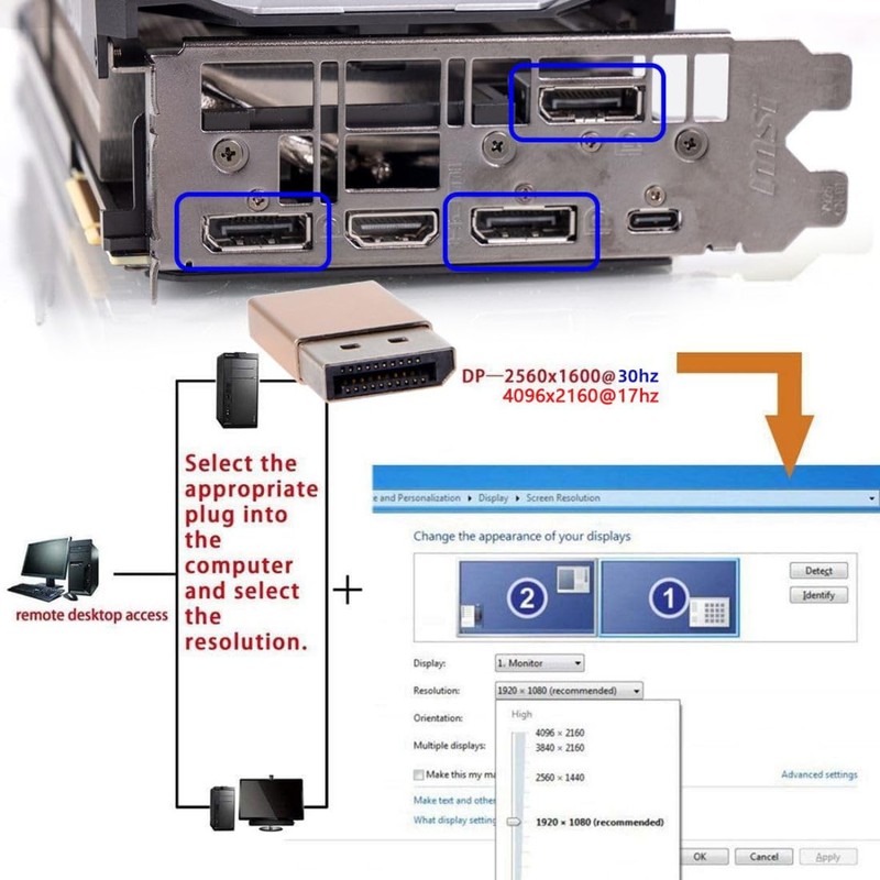 CY DP Virtual Display Adapter Converter Displayport Dummy Plug Headless