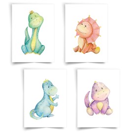 Donari ® - Set of 4 Posters for Children in A4 - Beautiful Posters for the Children's Room - Decoration for the Children's Room - Dinosaur Posters (Dino Set)
