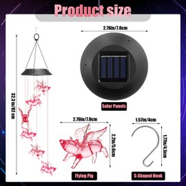 Thyle Outdoor Solar Wind Chimes Lights Color Changing Chimes Romantic Solar Powered Wind Bell Waterproof Lights for Garden Room Patio Indoor Outdoor Decoration(Flying Pig)