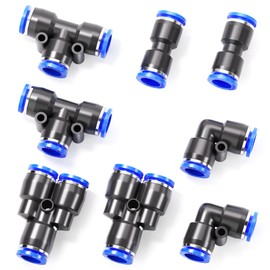 TAILONZ PNEUMATIC 12mm od Push to Connect Fittings Pneumatic Fittings Kit 2 Spliters+2 Elbows+2 tee+2 Straight (8 pcs)