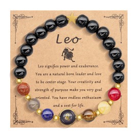 HMOOY Zodiac Spirit Beaded Bracelet for Women Men, 12 Constellation 8mm Natural Stone Protection Bracelet Crystal Stone Beads Manifestation Bracelet Birthday Christmas Zodiac (Leo)