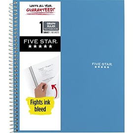 Five Star Spiral Notebook, 1-Subject, Graph Ruled Paper, 11" x 8-1/2", 100 Sheets, Teal Blue (06190AA4)